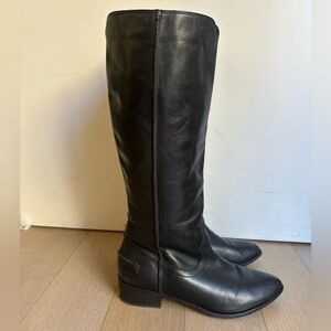 Frye Melissa Black Leather Knee-High Riding Boots